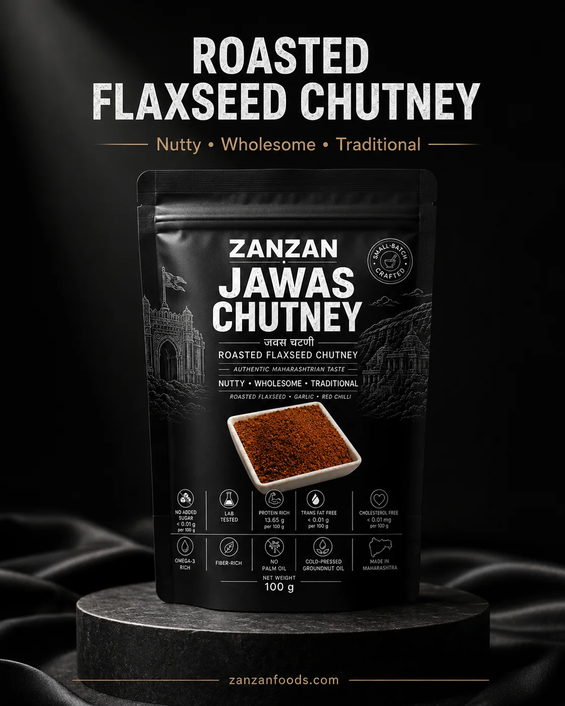 ZANZAN Deep Flaxseed Chutney laboratory-tested sample