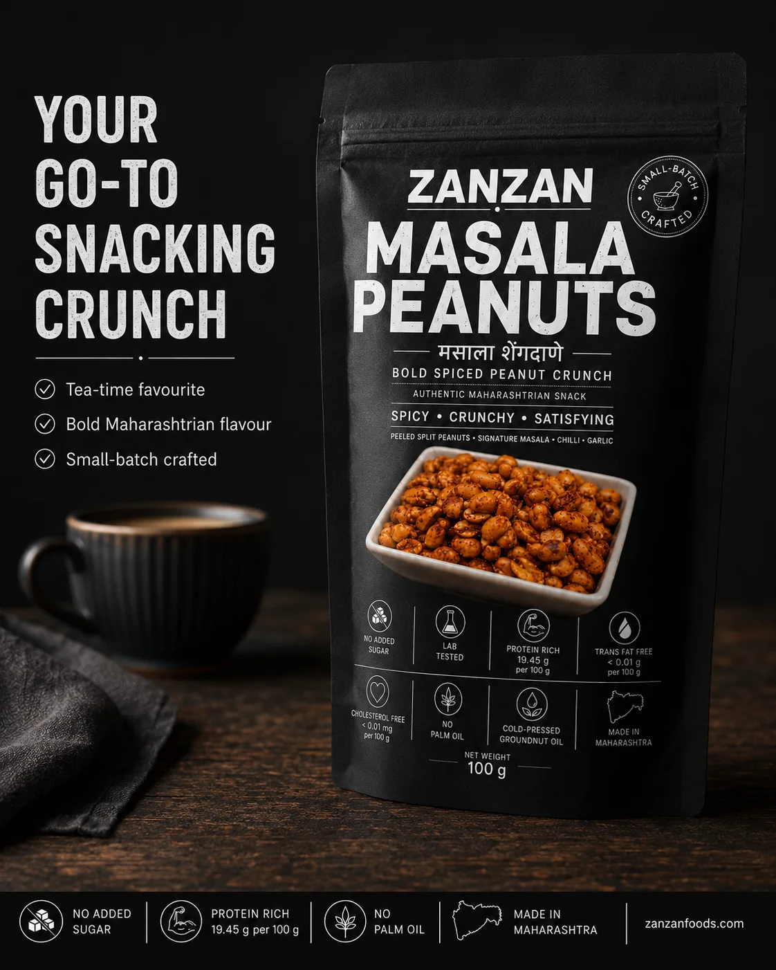 Masala peanuts served with a hot cup of tea
