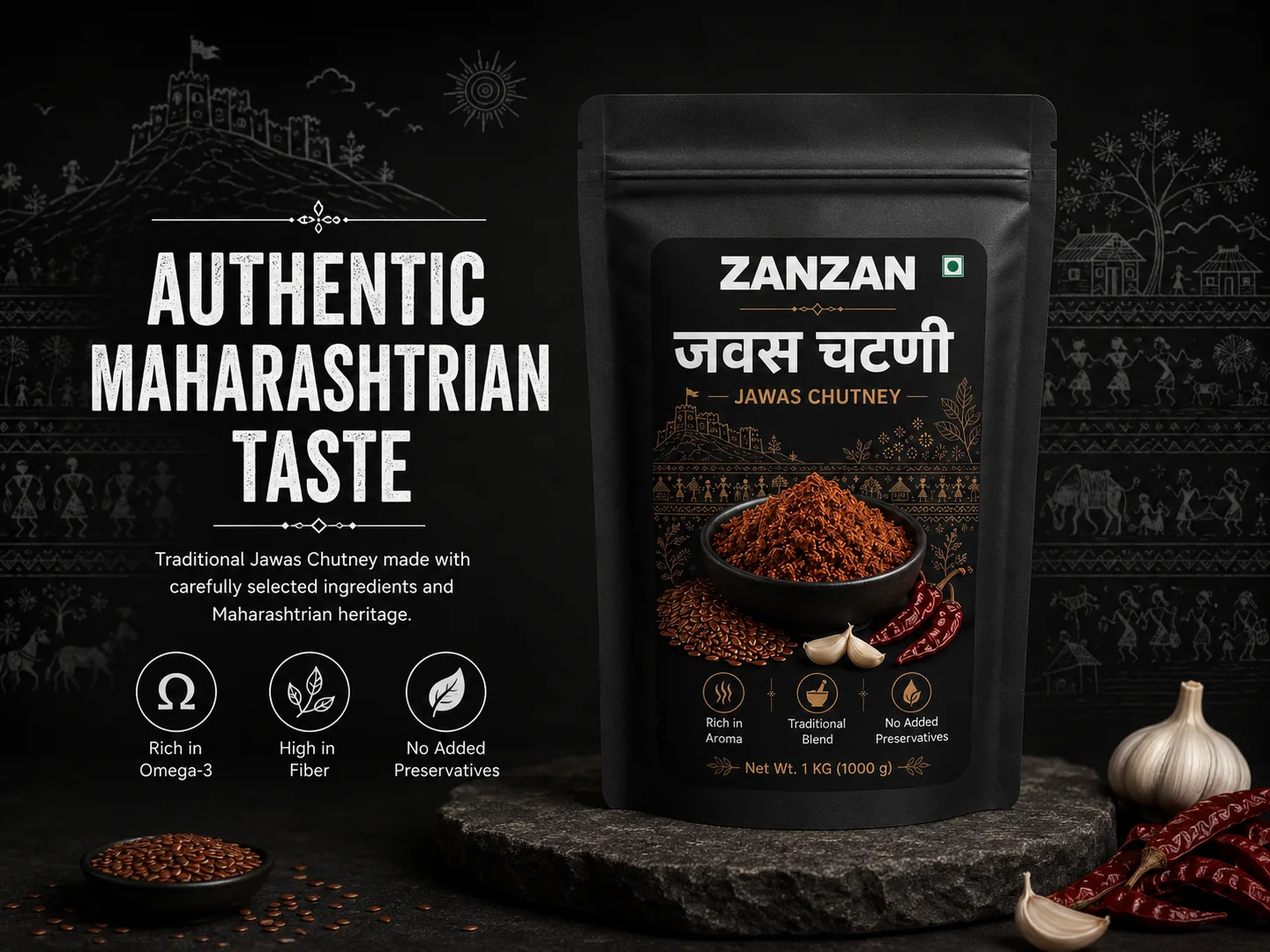 ZANZAN Flaxseed Chutney hero pouch visual